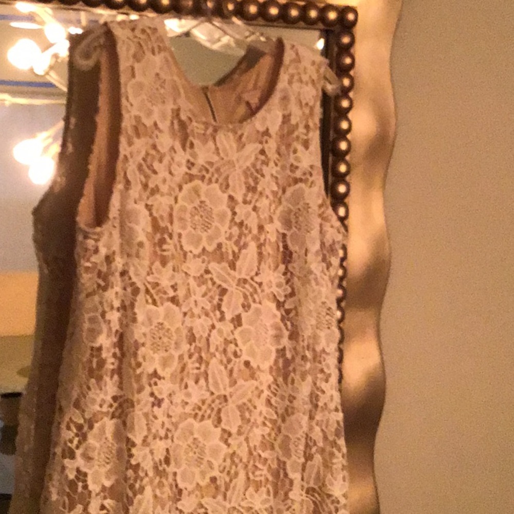 White and beige lace dress
